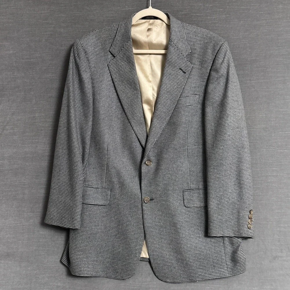 Vintage Hart Schaffner Marx Sport Coat 43R Blue Tan Check Wool Jacket Blazer
